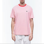 T-Shirt Rose Col Rouge Patch Logo - Saumon