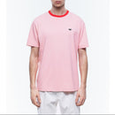 T-Shirt Rose Col Rouge Patch Logo - Saumon