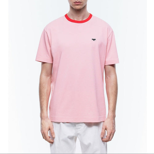 T-Shirt Rose Col Rouge Patch Logo - Saumon