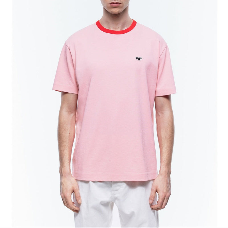 T-Shirt Rose Col Rouge Patch Logo - Saumon