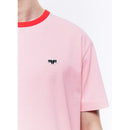T-Shirt Rose Col Rouge Patch Logo - Saumon