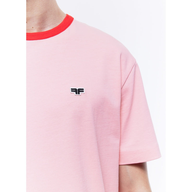 T-Shirt Rose Col Rouge Patch Logo - Saumon