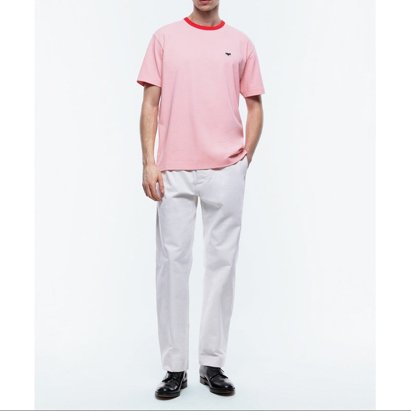 T-Shirt Rose Col Rouge Patch Logo - Saumon