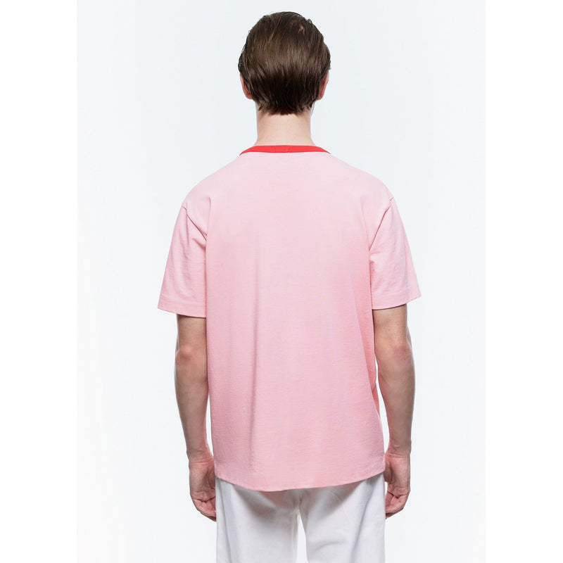 T-Shirt Rose Col Rouge Patch Logo - Saumon