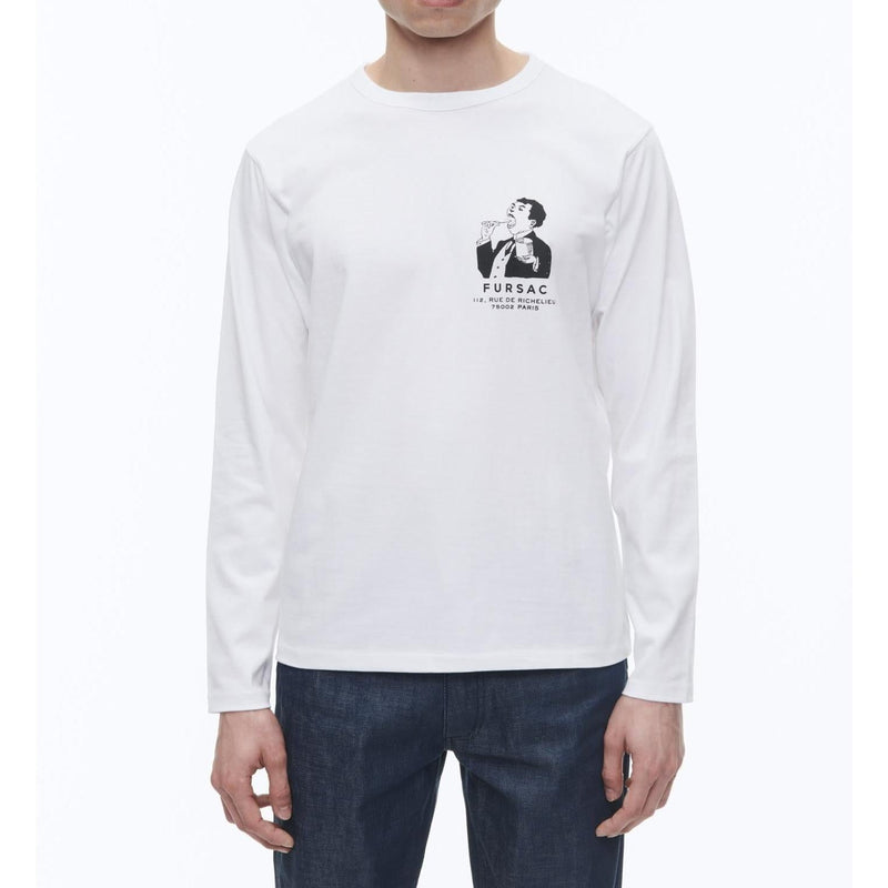 Camiseta de punto de algodón orgánico - Blanco - Dibujo elegante estampado en el pecho