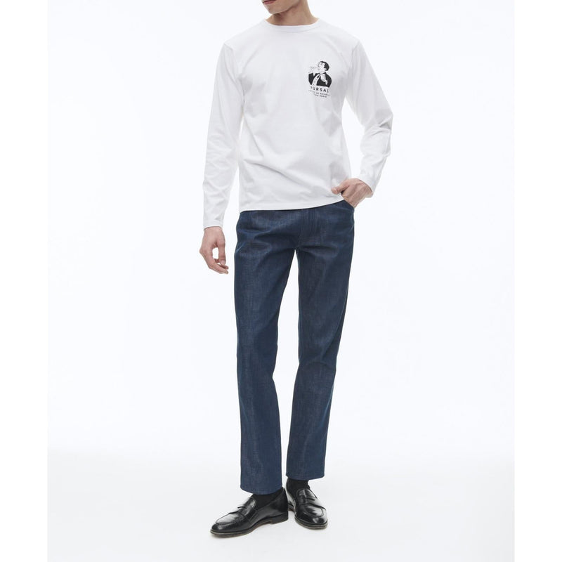 Camiseta de punto de algodón orgánico - Blanco - Dibujo elegante estampado en el pecho