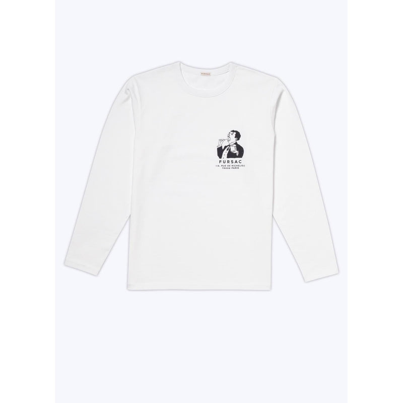 Camiseta de punto de algodón orgánico - Blanco - Dibujo elegante estampado en el pecho