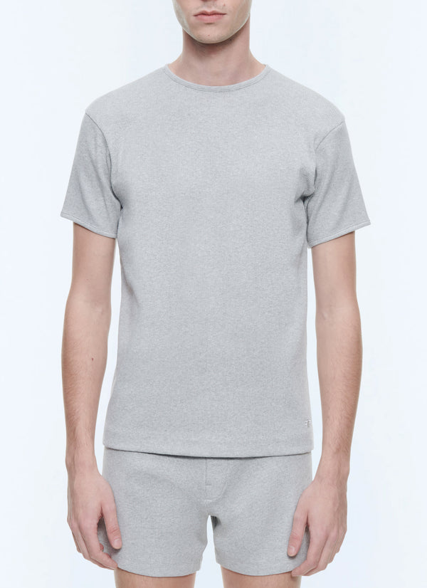Geribbeld Ringer T-shirt - Lichtgrijs Gemêleerd