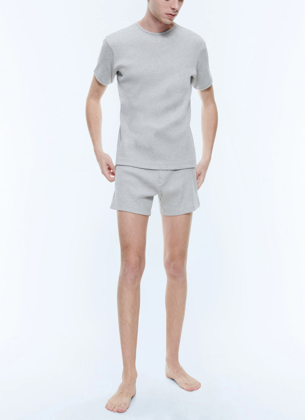 T-shirt Ringer A Costine - Grigio Melange Chiaro