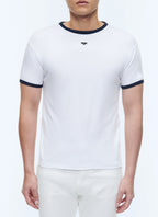 Tee-Shirt Ringer Biais Contrasté Logo - Blanc