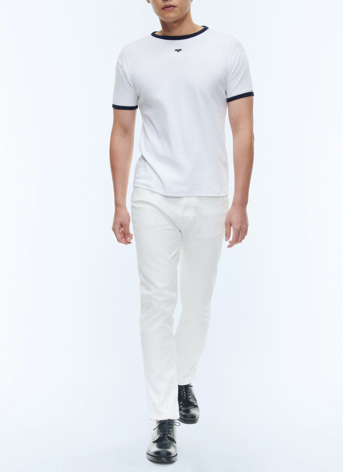 Tee-Shirt Ringer Biais Contrasté Logo - Blanc