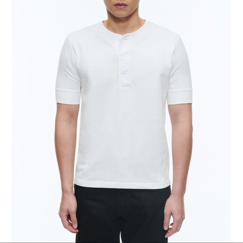 Camiseta de algodón con cuello tunecino - Blanco