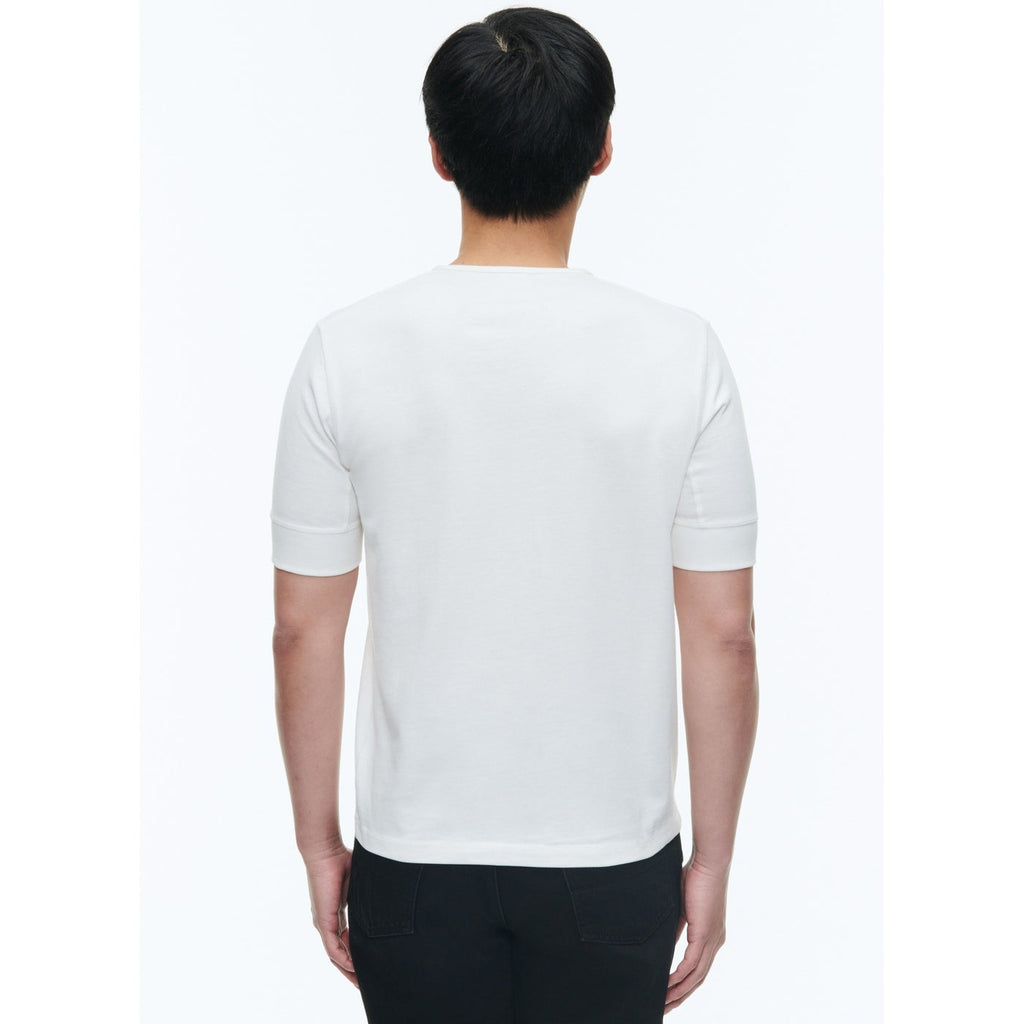 Camiseta de algodón con cuello tunecino - Blanco