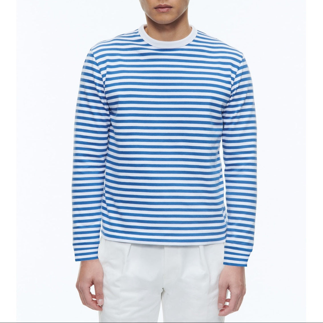 Camiseta de algodón orgánico a rayas - Rayas blancas y azul marino