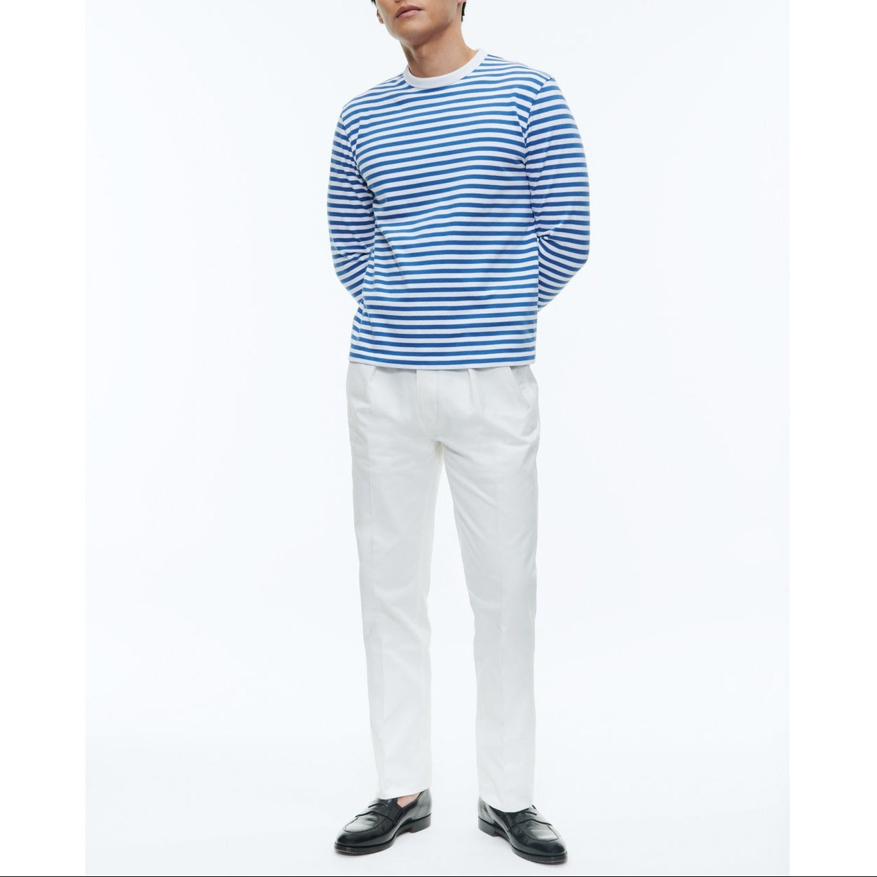 Camiseta de algodón orgánico a rayas - Rayas blancas y azul marino
