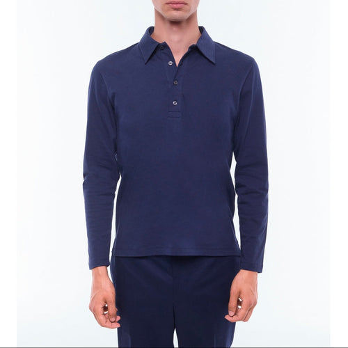 Polo En Jersey De Coton Mercerisé - Bleu Marine