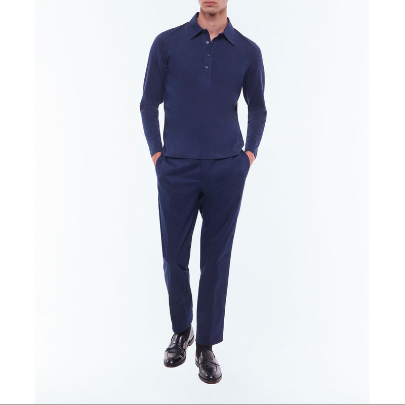 Polo En Jersey De Coton Mercerisé - Bleu Marine