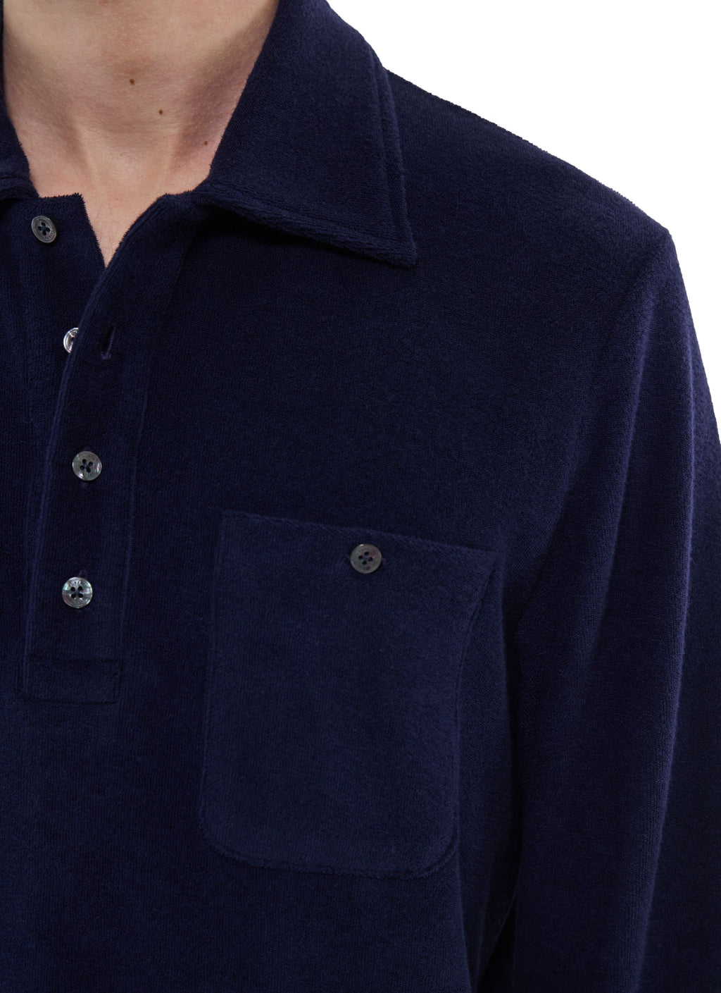 Langarm-Poloshirt Aus Frottee - Marineblau