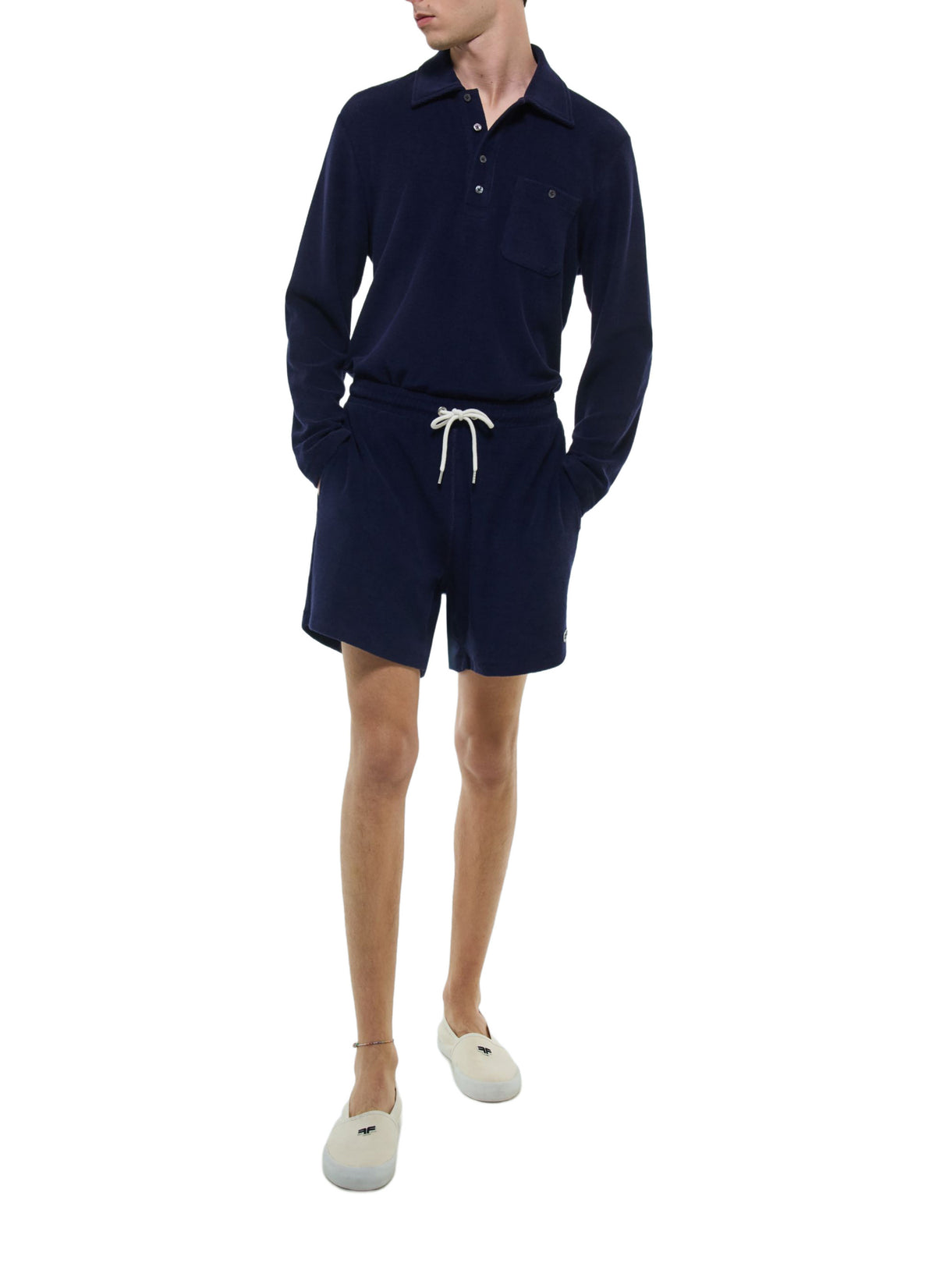 Langarm-Poloshirt Aus Frottee - Marineblau