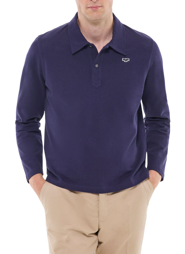 Polo Met Lange Mouwen Van Piqué - Marineblauw