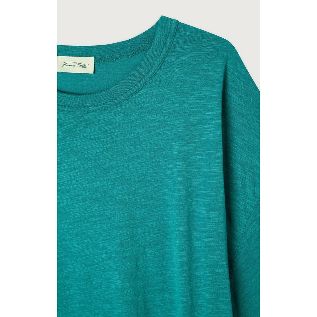 Camiseta Amplia de Cuello Redondo - Esmeralda Chiné - Mujer