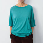 Camiseta Amplia de Cuello Redondo - Esmeralda Chiné - Mujer