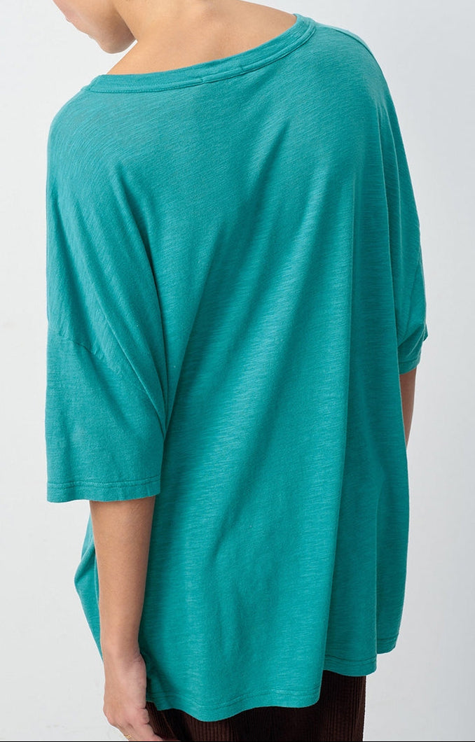 Camiseta Amplia de Cuello Redondo - Esmeralda Chiné - Mujer