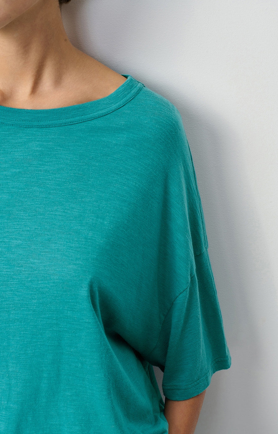 Camiseta Amplia de Cuello Redondo - Esmeralda Chiné - Mujer