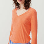 Camiseta de cuello en V - Rojo neón - Mujer
