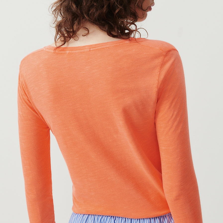 Camiseta de cuello en V - Rojo neón - Mujer