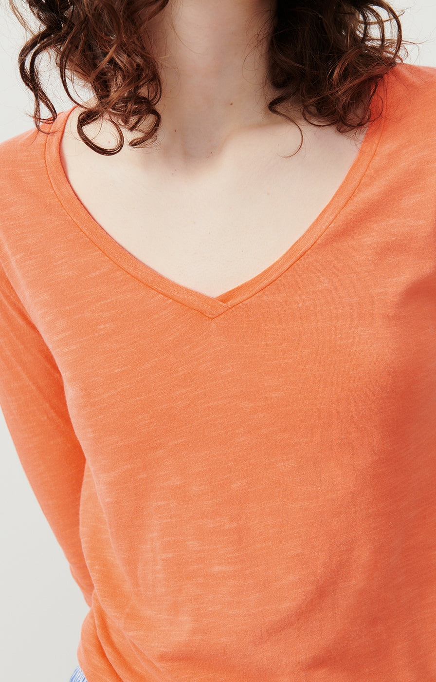Camiseta de cuello en V - Rojo neón - Mujer