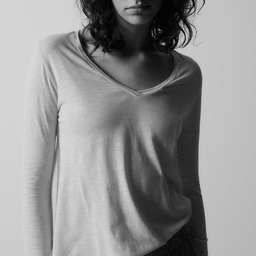 Camiseta de cuello en V - Rojo neón - Mujer