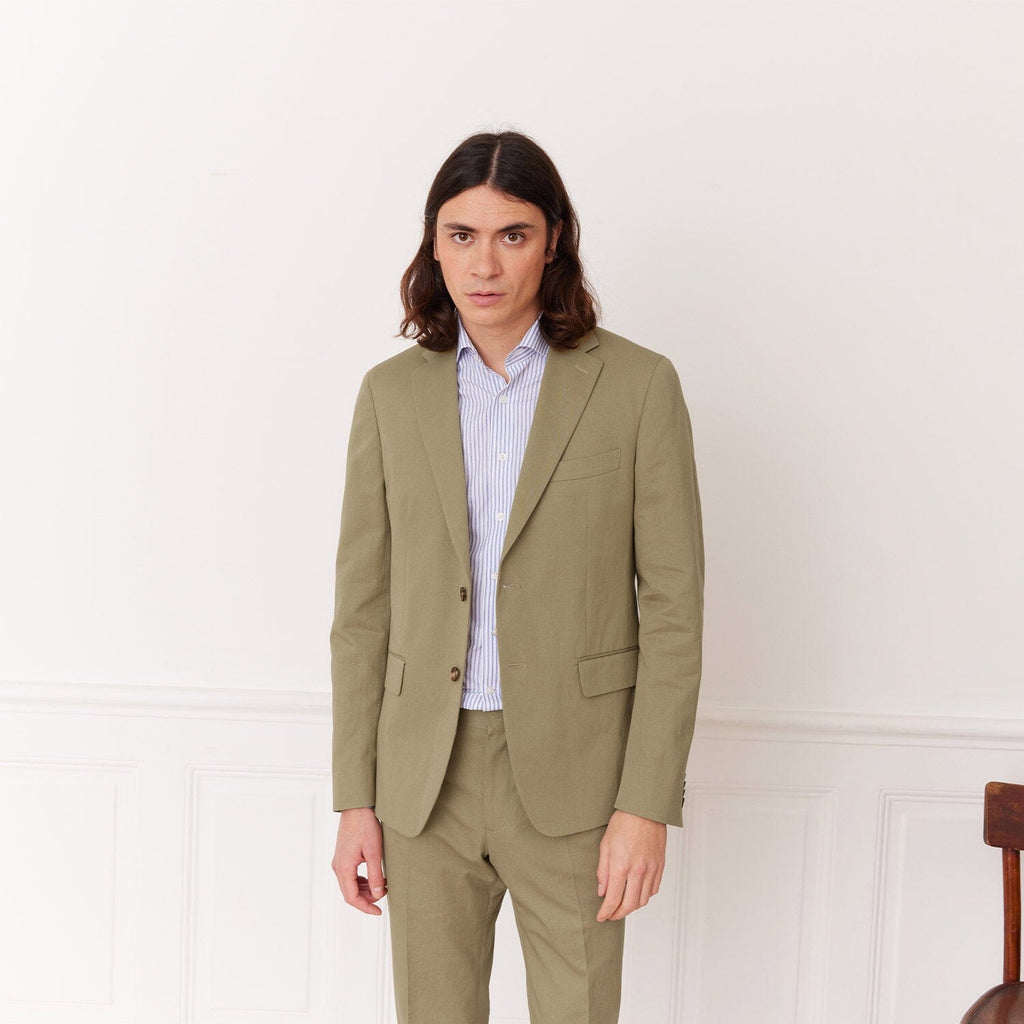 Veste En Lin Et Coton Kaki Clair