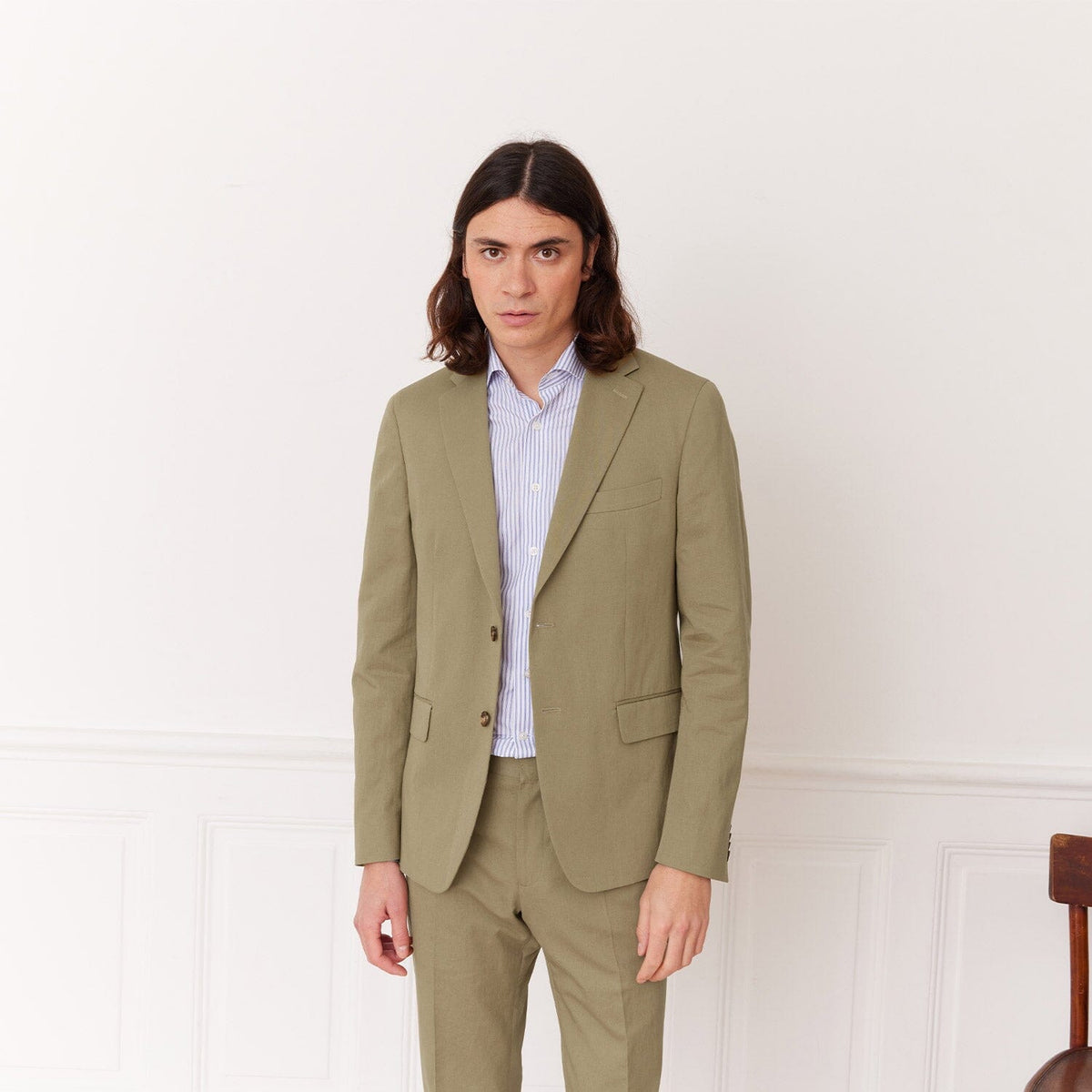 Veste En Lin Et Coton Kaki Clair
