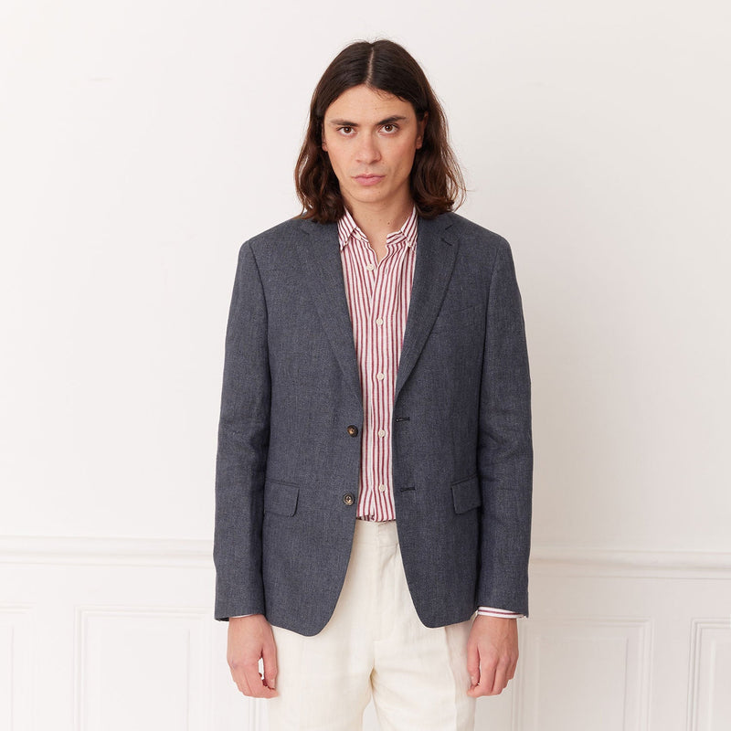 Veste En Lin Bleu Pucé