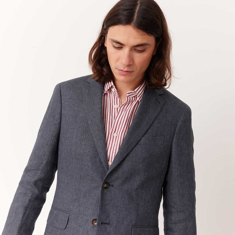 Veste En Lin Bleu Pucé