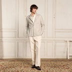 Veste Tailleur Déstructurée En Laine Et Lin Beige Chinée