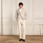 Veste Tailleur Déstructurée En Laine Et Lin Beige Chinée