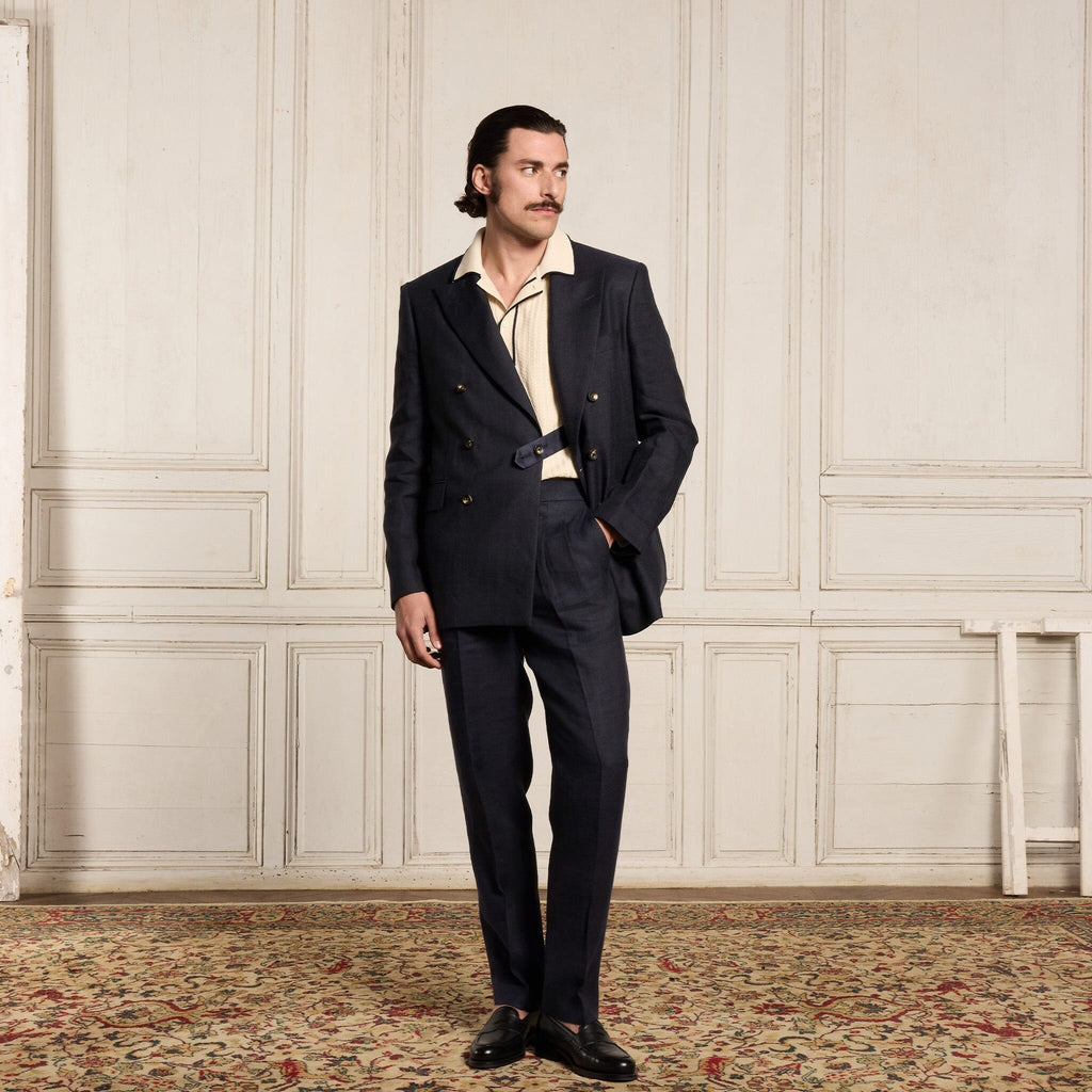 Veste Croisée En Lin Marine