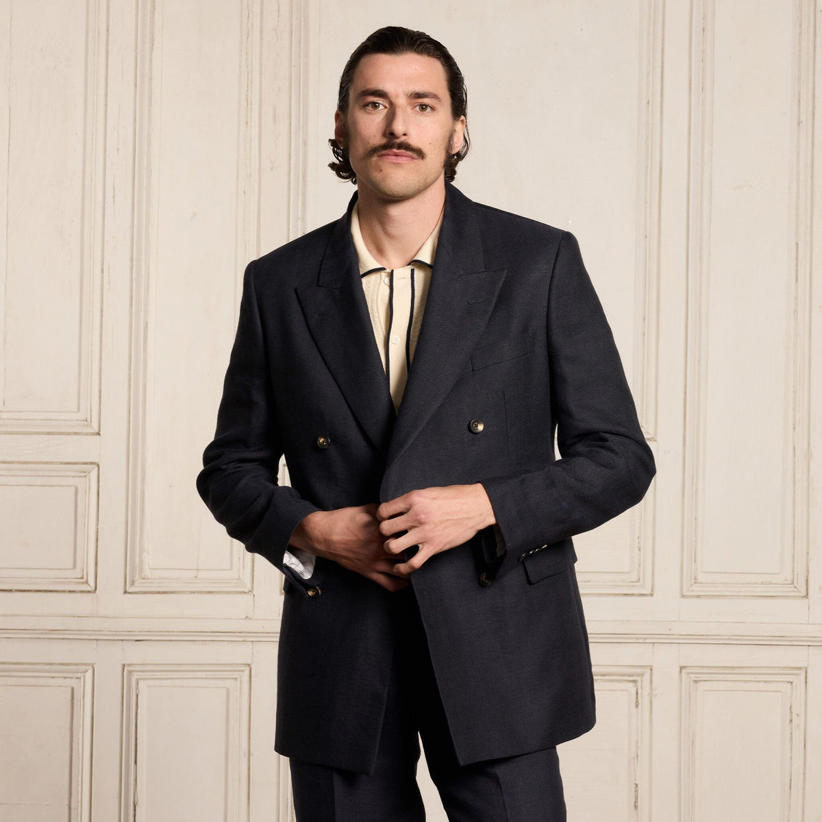 Veste Croisée En Lin Marine