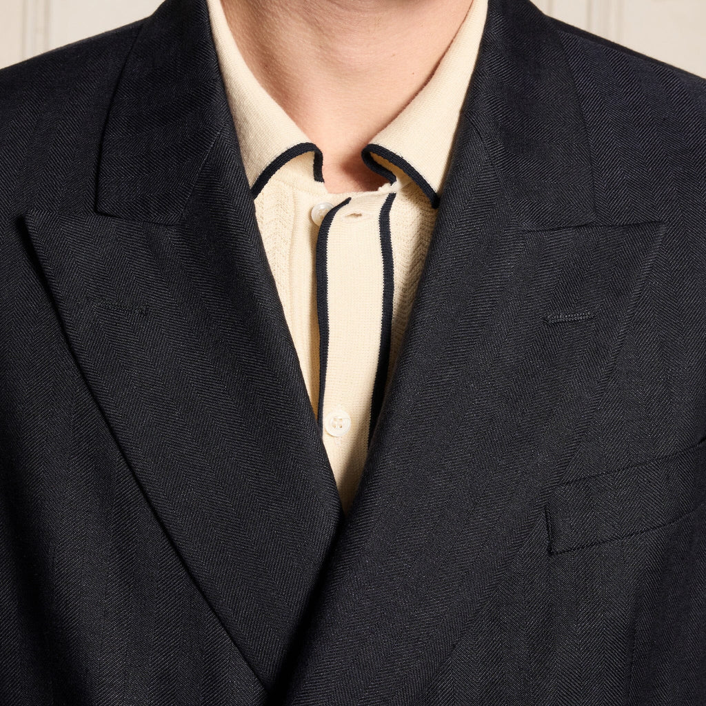 Veste Croisée En Lin Marine