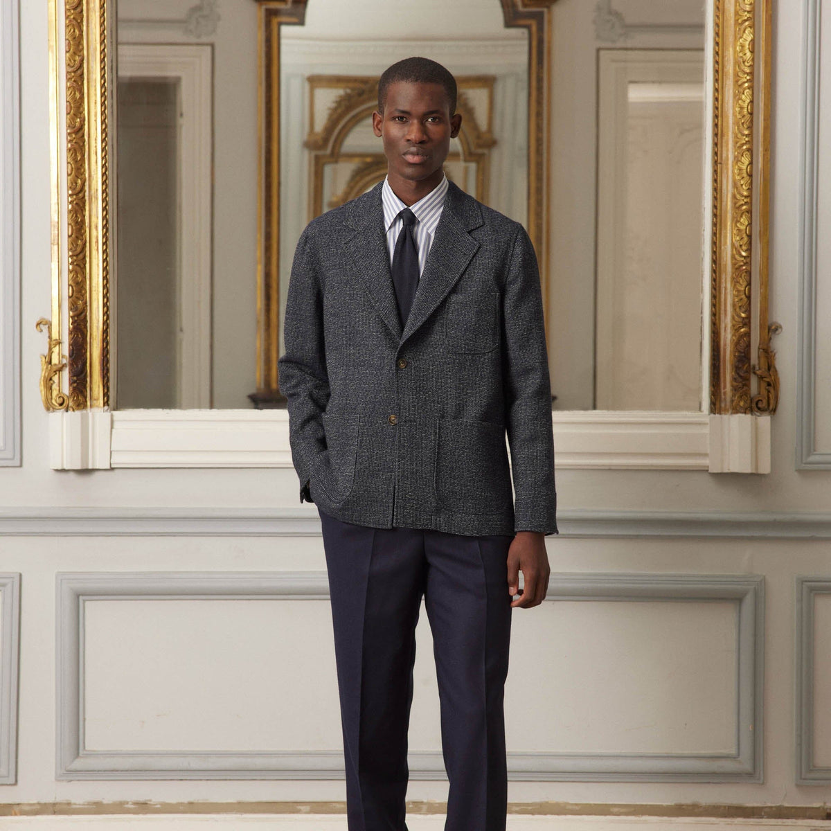 Veste Tailleur Déstructurée En Laine Marine Chiné