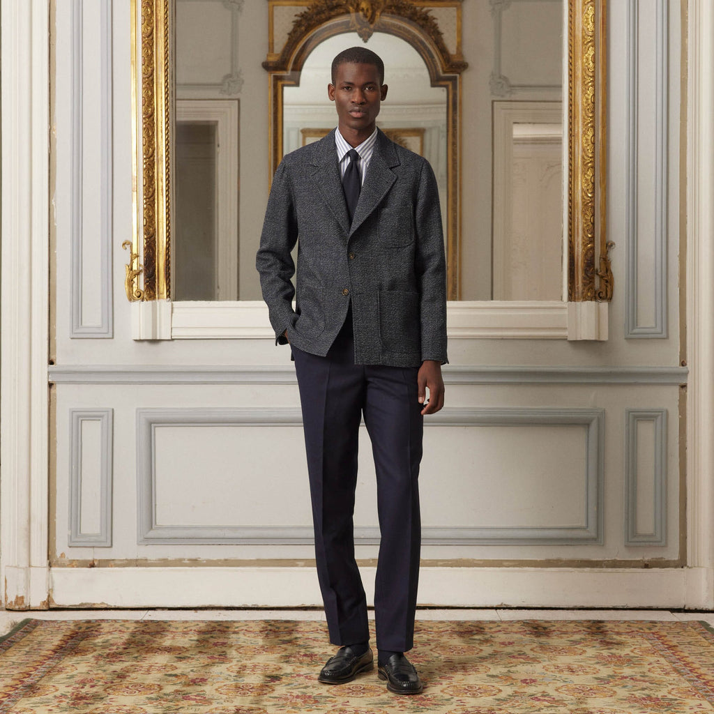 Veste Tailleur Déstructurée En Laine Marine Chiné