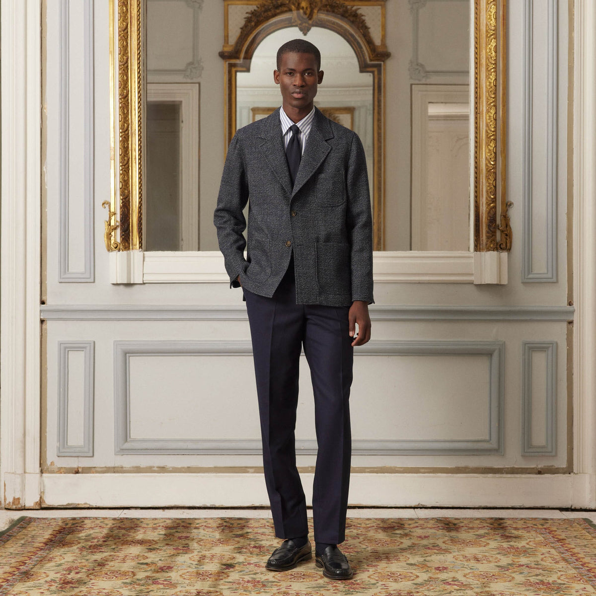 Veste Tailleur Déstructurée En Laine Marine Chiné