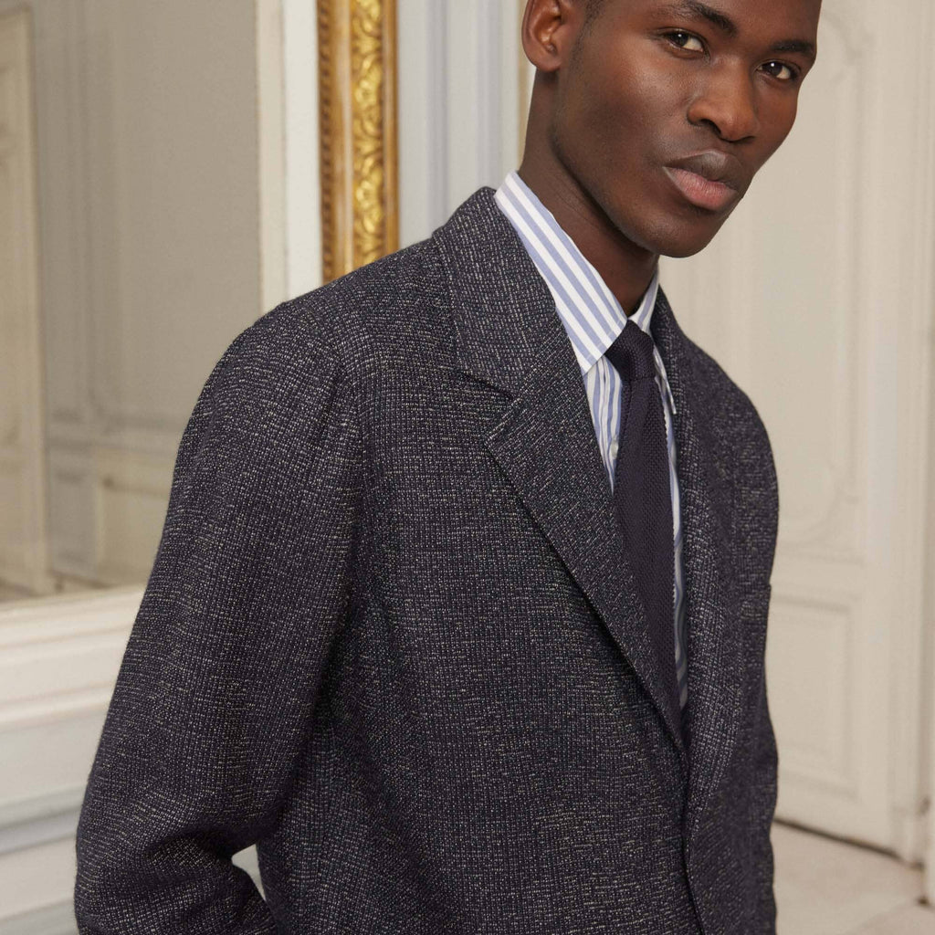 Veste Tailleur Déstructurée En Laine Marine Chiné