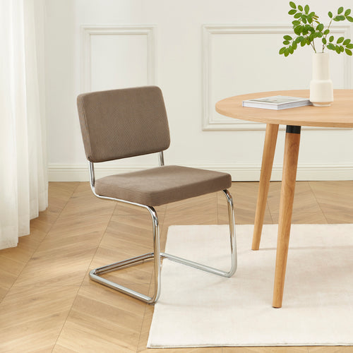 Set of 2 Jack Chairs - Light Taupe Corduroy - Chrome Metal Legs