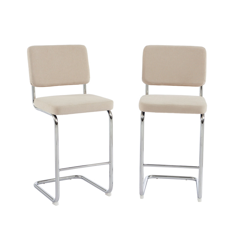 Set of 2 Jack Stools - Beige Corduroy - Metal Legs