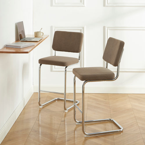 Set of 2 Jack Stools - Beige Corduroy - Metal Legs