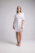 Vestido Corto - Jacquy Court Plain - Blanco