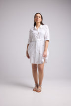 Vestido Corto - Jacquy Court Plain - Blanco